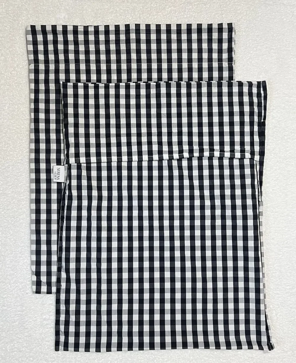 Serena & Lily Full Flat Sheet Pillow Case Set Gingham Navy White Buffalo Check